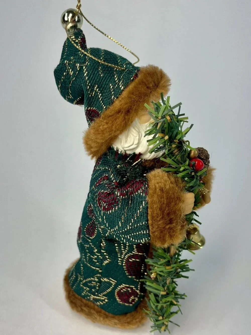 Old World Santa Ornament Mini Tree Topper Fur-Trimmed Tapestry Robe Hat 7”